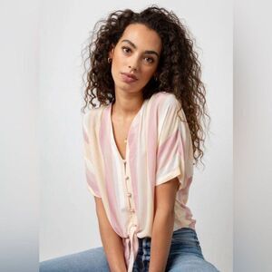 Anthropologie Sunrise Stripe Thea Button Blouse Coastal Soft Girl Boho Cottage